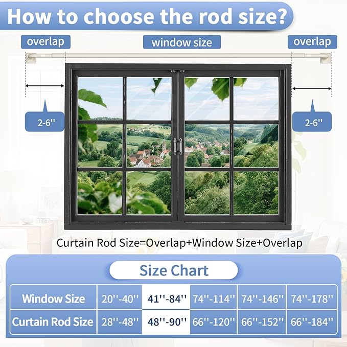 Beige White Curtain Rods for Windows 48-90Inch(4-7.5ft) Heavy Duty Wrap Around Blackout Curtain Rods,Adjustable Room Darkening Drapery Rod for Bedroom, Living Room, Sliding Door & Outdoor Patio
