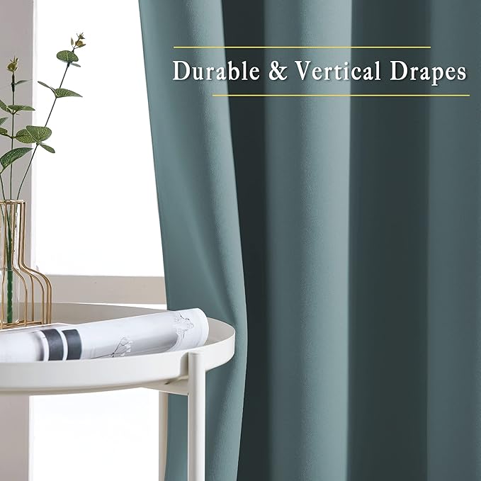NICETOWN Greyish Blue Curtains 102 inches Long, Grommet Thermal Insulated Solid Blackout Curtains Privacy Window Treatments for Bedroom/Living Room, W46 x L102, 2 Panels