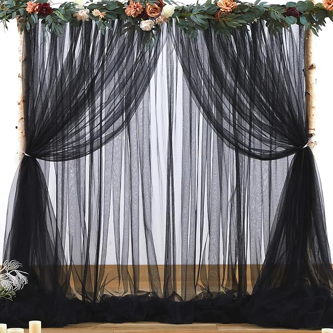Black Tulle Backdrop Curtain for Parties 10ft x 8ft Black Sheer Photo Backdrop Curtains Drapes for Birthday Party Baby Shower Wedding Decorations