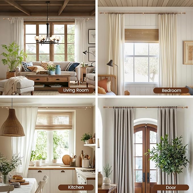 1” Diameter Curtain Rods Itself is 30 to 144 inch 2 Pack Fit 30-142 inch, 66 to 120 inch Window with Heavy Duty Adjustable Rod Matte Wood Grain Splicing Metal Extra Long Curtain Rod for Windows