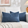 Fancy Homi 2 Packs Dusty Blue Lumbar Decorative Throw Pillow Covers 16x28 Inch for Couch Bed Sofa, Rustic Farmhouse Boho Home Decor, Soft Striped Corduroy Rectangle Accent Cushion Case 40x70 cm