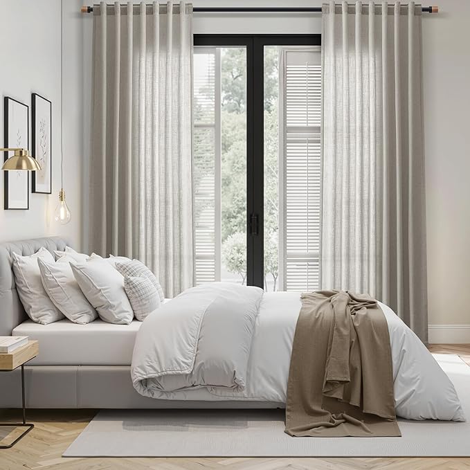 Silver Grey Linen Curtains 120 Inch Extra Long for Living Room Back Tab Light Filtering Semi Sheer Drapes Modern Farmhouse Boho Textured Curtain for Floor to Ceiling High Window 52x120,2 Panels