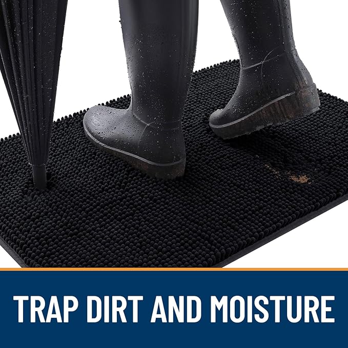 OLANLY Dog Door Mat for Muddy Paws 36x24, Absorbs Moisture and Dirt, Absorbent Non-Slip Washable Doormat, Quick Dry Chenille Mud Mat for Dogs, Entry Indoor Entryway Carpet for Inside Floor, Black
