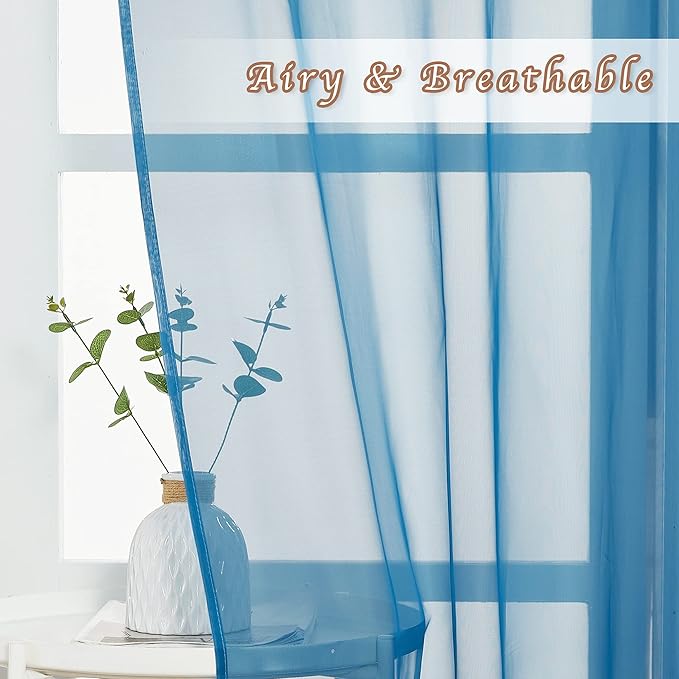 NICETOWN Voile Sheer Turquoise Curtains 90 inch Length, Grommet Airy Voile Sheer Drapes Light Filtering Window Treatments for Bedroom/Living Room, 2 Panels, W54 x L90