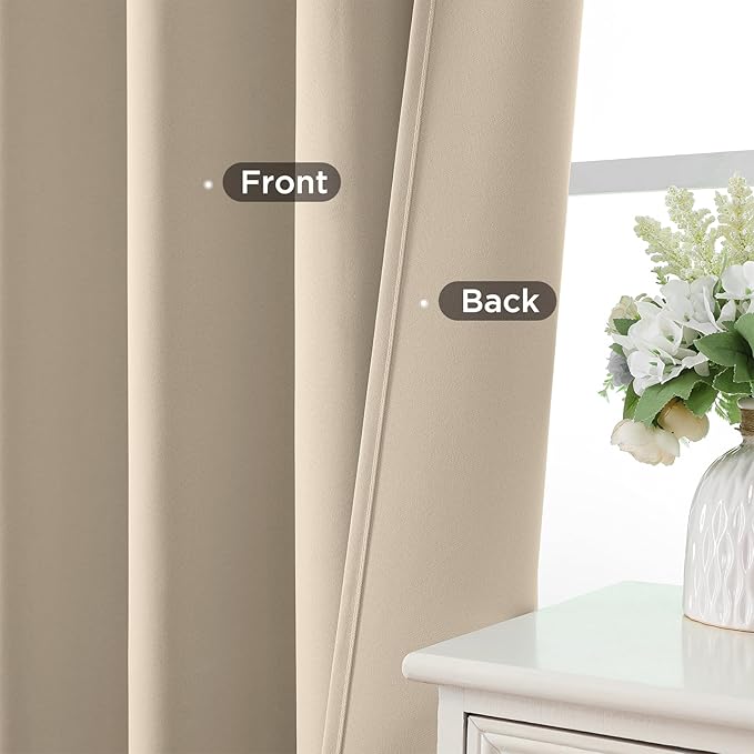 CUCRAF Light Beige Blackout Curtains 54 inch Length 2 Panels Set, Rod Pocket Room Darkening Drapes for Bedroom Living Room, Insulated Thermal Light Blocking Window Curtain (W52 x L54 Inch)
