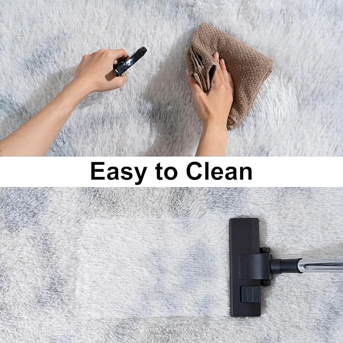 Ultra Soft Runner Rugs for Bedroom Hallways with Upgraded Non-Slip Rubber Backing & Thick Memory Sponge, 2 Packs 2x3 Feet Fluffy Shag Throw Area Rug for Bedside Dorm Tie-dye Light Grey