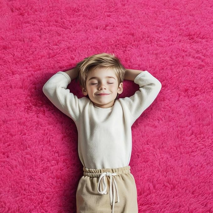 3x5 Rug, Bedside Preppy Dorm Area Rug, College Essentials Small Carpets for Bedroom, Anti Slip Living Room Rugs Home Decor (Hot Pink, 3 x 5)