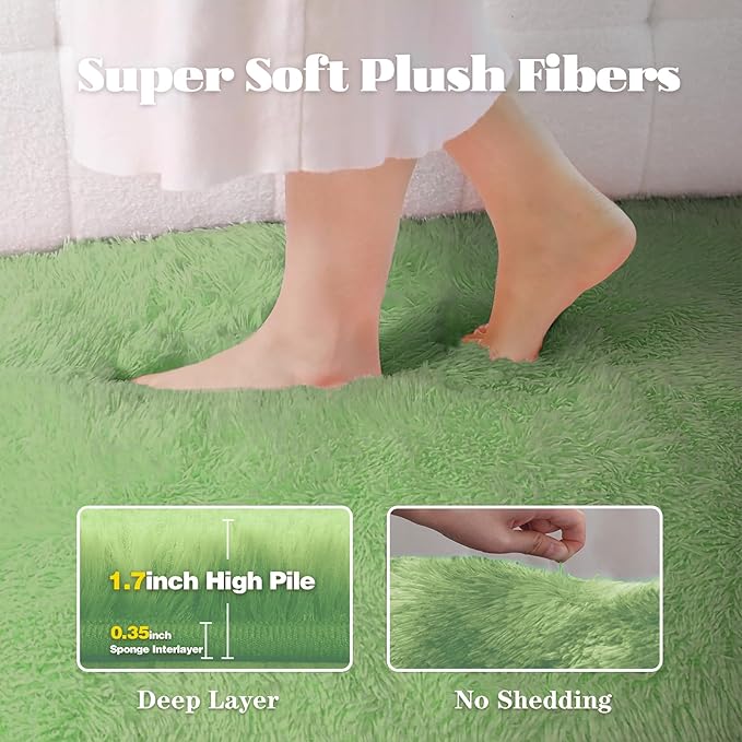 6x9 Area Rug for Living Room: Fluffy Shag Soft Washable Rugs Large Fuzzy Plush Indoor Carpet for Bedroom Nursery Playroom Kids Girls Boys Room (Sage Green, 6'x9')