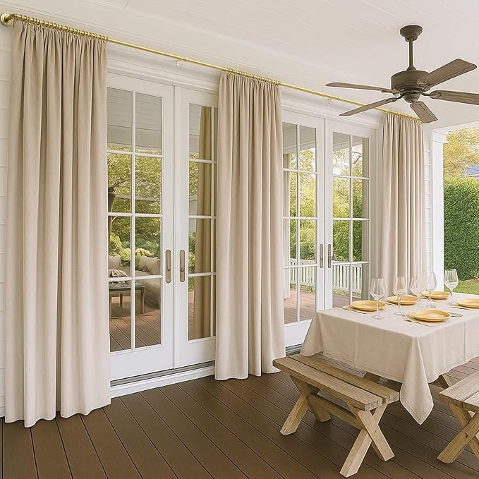 Zeerobee Curtain Rods for Windows 144 to 168, 1 Inch Industrial Wrap Around Gold Curtain Rod, Indoor/Outdoor Room Divider Adjustable Drapery Pole, 144"-168"