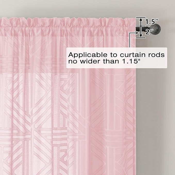 Simplebrand Blush Semi Sheer Curtains 84 Inches Long 2 Panels, Light Filtering Geometric Jacquard Clip Textured Sheer Curtains for Living Room，Modern Elegant Window Curtains Drapes，42x84 inch