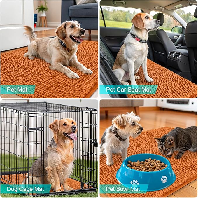 OLANLY Dog Door Mat for Muddy Paws 50x30, Absorbs Moisture and Dirt, Absorbent Non-Slip Washable Doormat, Quick Dry Chenille Mud Mat for Dogs, Entry Indoor Entryway Carpet for Inside Floor, Clay