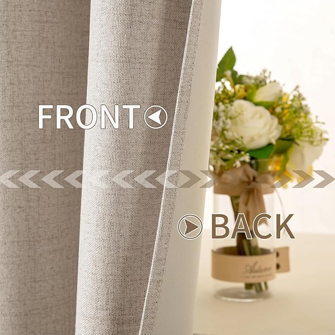MIULEE 100% Blackout Linen Textured Curtains for Bedroom Solid Thermal Insulated Taupe Grommet Room Darkening Curtains & Drapes Luxury Decor for Living Room Nursery 52 x 84 Inch (2 Panels)