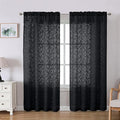 Lecloud Leia Black Sheer Curtains for Living Room 78 Inches Long 2 Panels Set, Jacquard Leaf Textured Light Filtering Bedroom Curtains, Rod Pockets Home Decor Drapes, Each Panel 42" W x 78" L