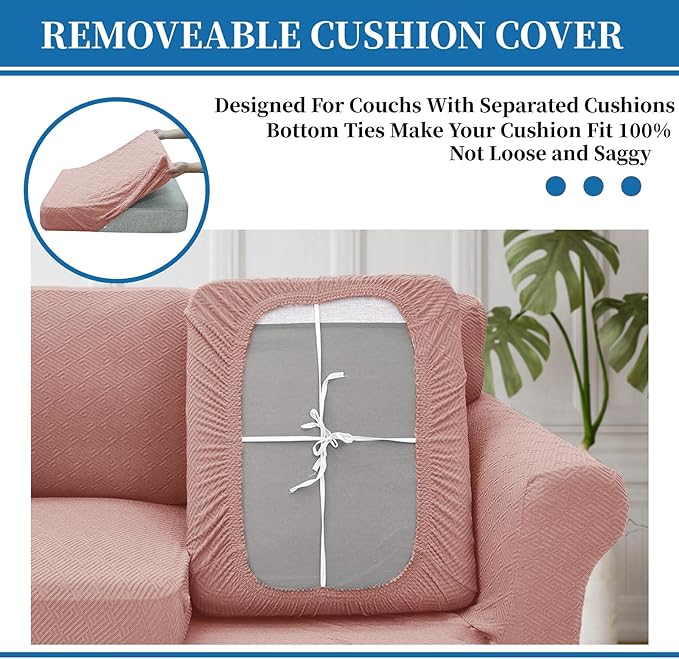 XINEAGE New 4 Pieces Extra Large Couch Covers for 3 Cushion Sofa Super Stretch Sofa Cover for 3 Large Seat Cushion Universal Slip Cover for Living Room (Dusty Pink), 91"-110"(3 Cushions)