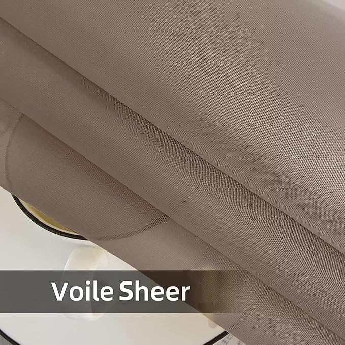 youleyar Solid Sheer Rod Pocket Curtain Voile Draperies 2 Panels White Beige Black Grey Ivory 52 Inch Width 63 Inch Long 1 Pair for Kitchen Bedroom Children Living Room Yard (Taupe,52Wｘ63L)
