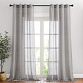 NICETOWN Linen Curtains Charcoal Grey for Cold Wind, Grommet Casual Flax Semi Sheer Window Drapes with Light Filtering for Farmhouse/Living Room, W52 x L90, Set of 2
