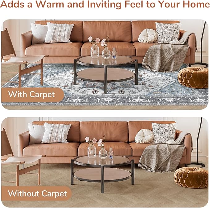 OPPODREAM Soft 6x9 Area Rugs, Washable Rug 6x9 with Non Slip Backing, Faux Cashmere Low-Pile 6 x 9 Carpet, Grey & Teal & Yellow