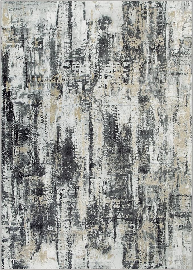 9x12 Area Rugs Washable Rug: Modern Abstract Living Room Rug Soft Anti-Skid Thin Carpet Indoor Floor Non-Shedding Carpets for Bedroom Dining Room Farmhouse Nursery Home Office Black Grey Gold