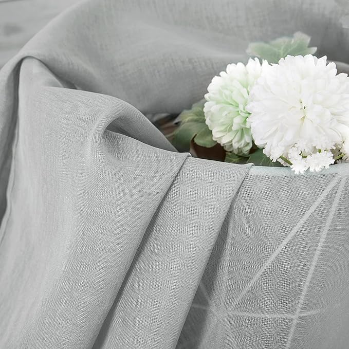 Tollpiz Sheer Tier Curtains Kitchen Linen Textured Half Curtain Sheers Light Filtering Rod Pocket Voile Bathroom Short Curtains for Farmhouse, 25 x 30 inches Long, Silver Grey, Set of 2 Panels