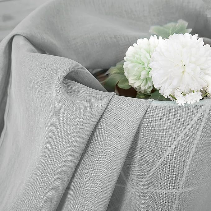 Tollpiz Sheer Curtains Linen Textured Bedroom Curtain Sheers Light Filtering Rod Pocket Voile Curtains for Living Room, 54 x 63 inches Long, Silver Grey, Set of 2 Panels