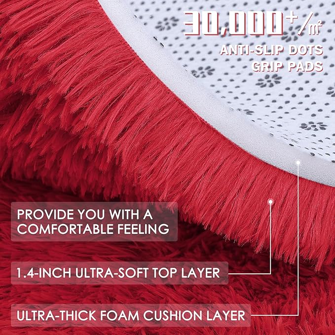 OLANLY 2x3 Machine Washable Small Bedside Rug, Soft Fluffy Shaggy Entryway Throw Rugs for Bedroom, Living Room, Indoor Floor Carpet for Kids Girls and Boys, Nursery Rooms, Home Decor Aesthetic, Red