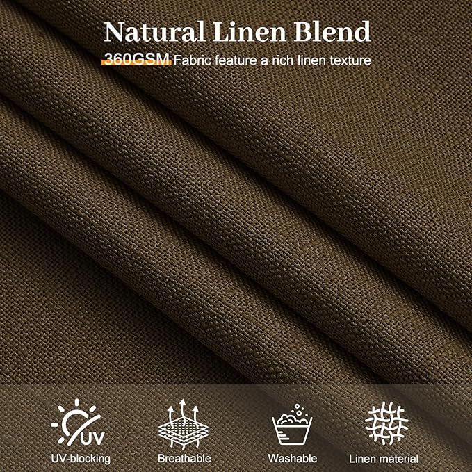 Pinch Pleated Linen Curtains 84 Inch Length 2 Panels Set, Light Filtering Linen Semi Sheer Drapes Memory Trained Pleated Curtain Back Tab for Living Room Farmhouse with Hooks Rings, Dark Chocolate