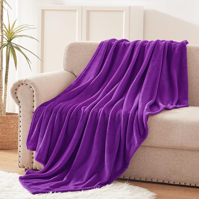 Exclusivo Mezcla Fleece Purple Throw Blanket for Couch, Sofa, Super Soft and Warm Blankets, All Season, Cozy, Plush, Lightweight, 50x60 Inches