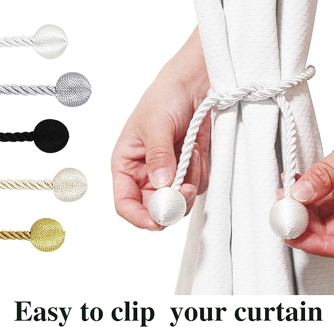 Curtain Tiebacks Outdoor Elegant Decorative Tie Backs Modern Rope Tiebacks for Drapes Window Curtain Holdbacks for Draperies (White, 4)