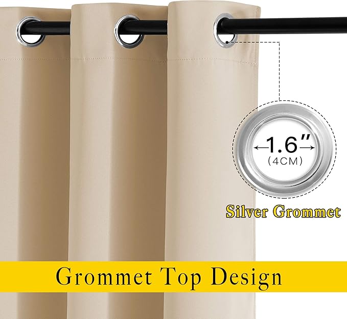 NICETOWN 80 inch Curtains Privacy for Doorway - Thermal Insulated Grommet Window Treatments Room Darkening Sound Reducing for Bedroom/Home Office (Biscotti Beige, Set of 2, W46 x L80)