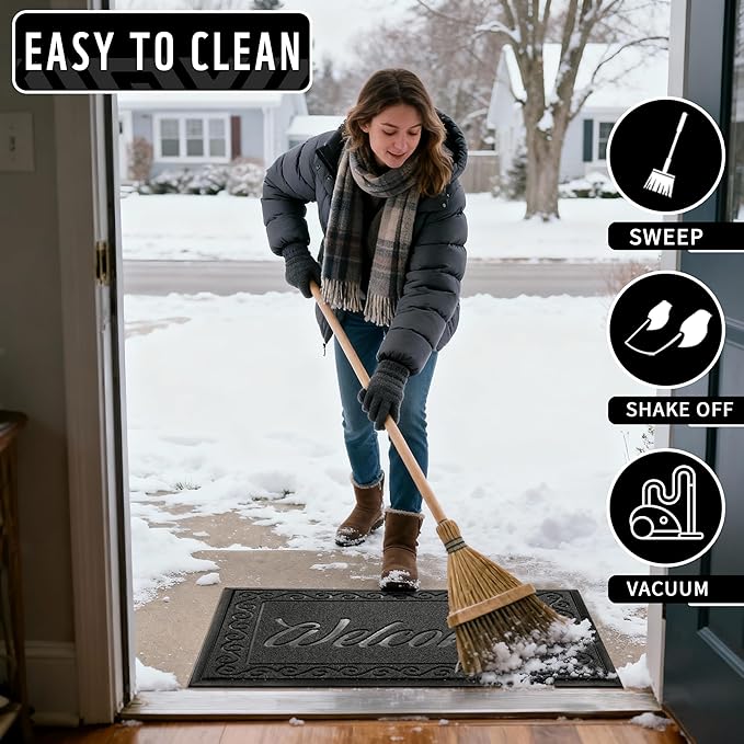 Yimobra Welcome Mat, Heavy Duty Sturdy Door Mats for Home Entrance Outdoor Indoor, Front Doormat for Outside Patio Floor Entry Porch Garage Office, Waterproof, Low Profile, 47 x 24, Black