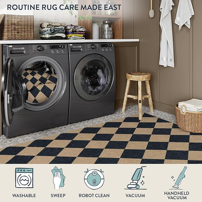 Lahome Colette Checkered Easy Jute Outdoor Rug, Large 6x9 Rug for Living Room Checkerboard Indoor Outdoor Carpet, Farmhouse Patio Office Mat Geometric Non Slip Black Carpet for Backyard Dining Room
