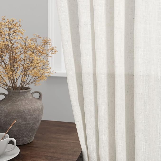 Nanspring Cream White Linen Curtains 70 Inch Length 2 Panels Set for Living Room Back Tab Pocket Window Curtain Drapes Neutral Rustic Farmhouse Decor Ivory Dining Room Curtain 70 Inches Long