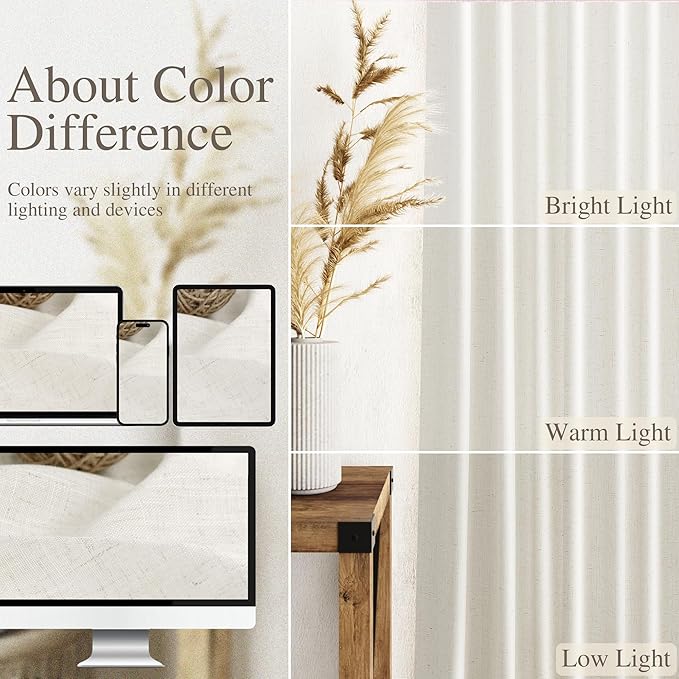 Nanspring Cream Semi Sheer Linen Curtains 72 inch Length for Living Room Back Tab Rod Pocket Modern Farmhouse Coastal Decor Cotton Textured Gauze Curtains for Dining Room Office Sunroom 38x72