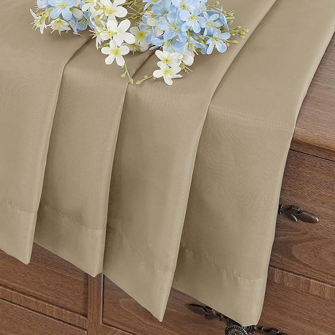 Taupe Valances for Windows 14 inch Length 2 Panels Set, Small Voile Sheer Curtains for Bathroom, Soft Fabric Lightweight Light Filtering Kitchen Curtains, Dual Rod Pocket, 2x42Wx14L Inches