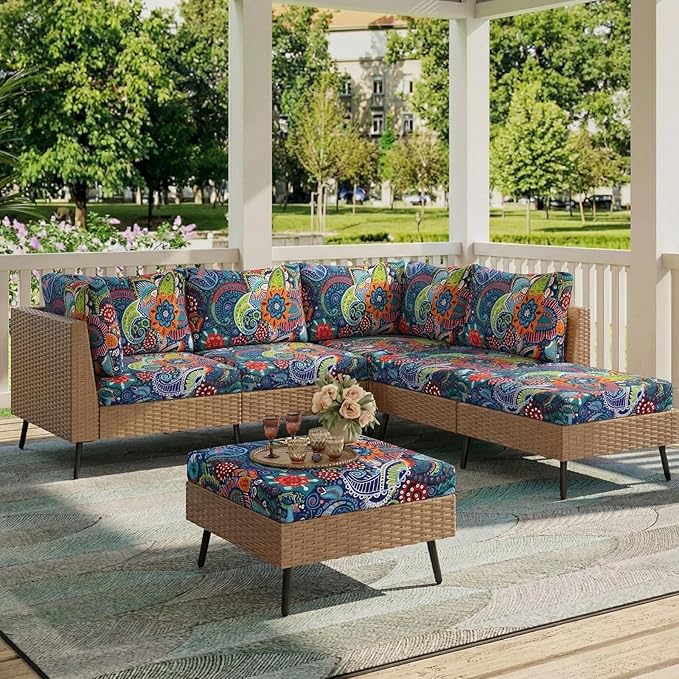 hyha Printed Couch Cushion Covers, Floral Sofa Covers Washable for Cushion Couch, Stretch Pattern Outdoor Cushion Covers for Patio Furniture with Elastic Bottom(Small, Paisley)