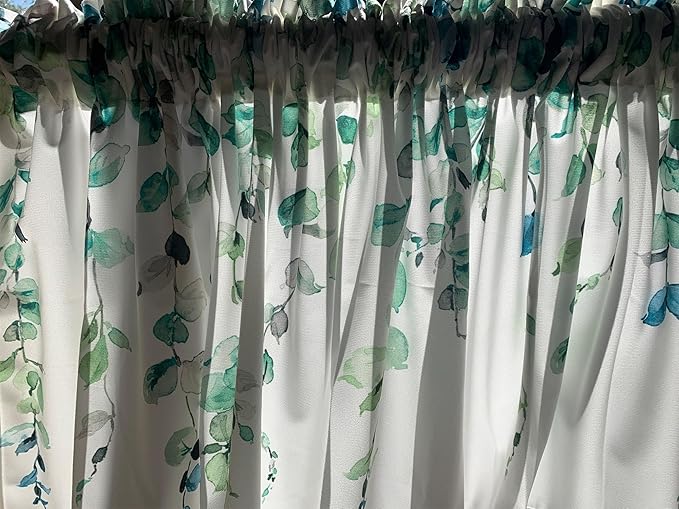 Watercolor Green Leaves Window Valance for Bedroom Living Room, Spring Summer Leaf Vine Plant Curtains Valanes for Windows, 3" Rod Pocket Window Treatment for Home Decorations, 54 x 18 Inch, 1 Pcs