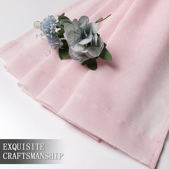 Tollpiz Sheer Curtains Linen Textured Bedroom Curtain Sheers Light Filtering Rod Pocket Voile Curtains for Living Room, 54 x 63 inches Long, Pink, Set of 2 Panels