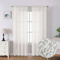 Lecloud Leia Texture Semi Sheer Ivory Curtains 84 Inches Long 2 Panels, Jacquard Clip Double Rod Pockets Kitchen Window Curtain with Leaf, Airy Durable Gauzy Drapes for Bedroom, 40 W x 84 L