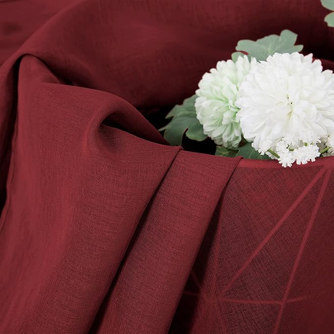 Tollpiz Sheer Curtains Living Room Linen Textured Curtain Sheers Light Filtering Voile Rod Pocket Curtains for Bedroom, 38 x 63 inches Long, Burgundy Red, Set of 2 Panels