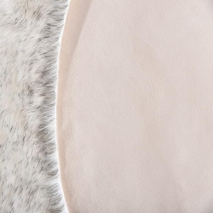 ORINOVA Grey and White Washable Shaggy Round Rug 5ft Circle Faux Sheepskin Furry Fur Rugs for Bedroom Nursery Rug