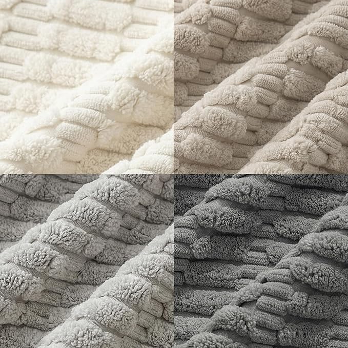 Fancy Homi Set of 4 Grey and White Decorative Throw Pillow Covers 18x18 Inch for Couch Bed Chair, Modern Farmhouse Boho Room Decor, Soft Fuzzy Double Sided Corduroy Textured Striped Cushion Case 45cm