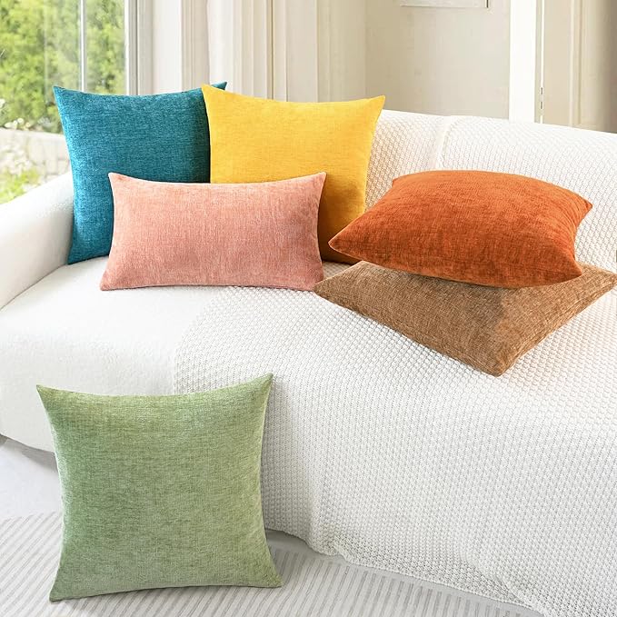 CaliTime Throw Pillow Covers Decorative 18 X 18 Inches Pack of 2 Cozy Chenille Cushion Cases for Couch Sofa Bed Living Room Home Mustard Yellow