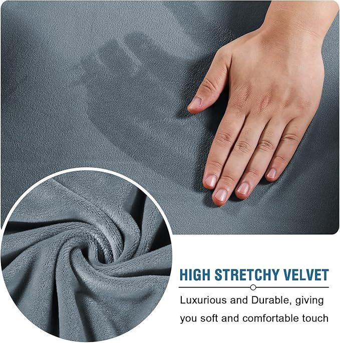 H.VERSAILTEX Real Velvet Plush 3 Piece Stretch Sofa Covers Couch Covers for 2 Cushion Couch Sofa Slipcovers Width Up to 90 Inch Feature Thick Soft Stay in Place (Large Sofa, Stone Blue)
