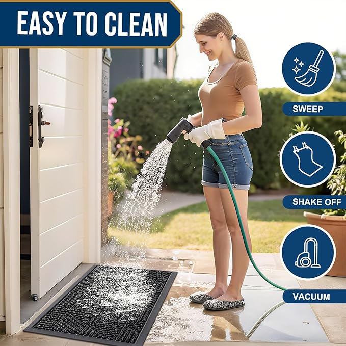 Smiry Front Door Mat Outside Entrance, Heavy Duty Sturdy Natural Rubber Doormat, Trap Dirt and Moisture, Easy Clean Low Profile Mats for Indoor Outdoor Entry, Irregular Triangle (71x47, Black)
