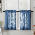Simplebrand Semi Sheer Dusty Blue Curtains 30 Inch Length 2 Panels, Geometric Jacquard Clip Textured Short Sheer Curtains for Bedroom，Modern Elegant Window Curtains Panels/Drapes/Treatment, 30x30 inch