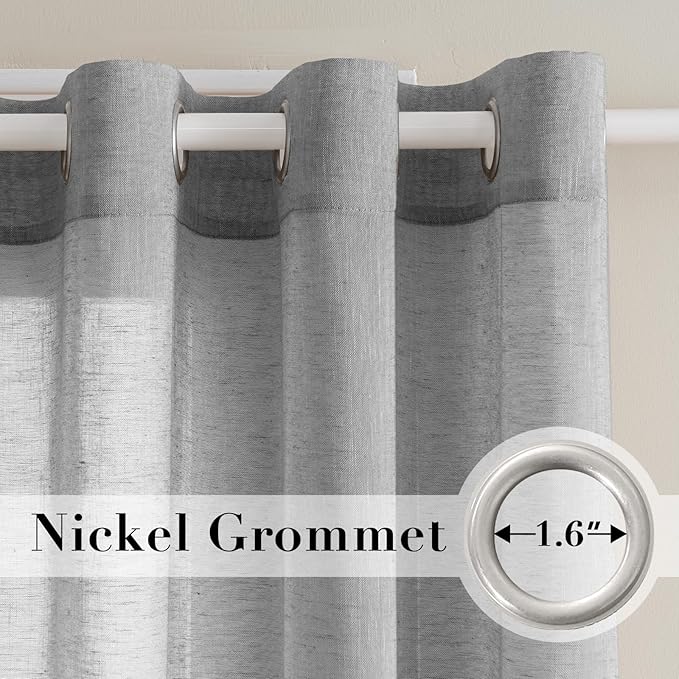 H.VERSAILTEX Linen Curtains Natural Linen Semi-Sheer Curtains 2 Panels Nickel Grommet Privacy Added Premium Soft Rich Material Drapes for Bedroom/Livingroom - 52x63 - Inch - Dove