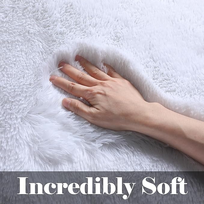 ONASAR White 6x9 Area Rugs for Living Room Bedroom, Large Fluffy Bedside Throw Rug, Soft Plush Shaggy Fuzzy Floor Carpet for Nursery Kids Girls Boys Teen Dorm Home Office Decor Aesthetic