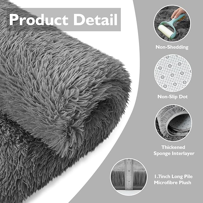 9x12 Fluffy Area Rugs for Living Room,Large Fuzzy Shag Area Rug for Bedroom,Deep Grey Soft Non-Shedding Indoor Plush Carpet for Kids Bedroom Nursery Home Decor