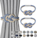 NICEEC 2 Pack Mini Magnetic Curtain Tiebacks Nordic Simple Style Drape Tie Backs Elegant Hand Weave Rope Knot Decorative Curtain Holdbacks for Home & Office Thin Window Drapery (Blue & Beige)