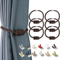 BEL AVENIR Magnetic Curtain Tiebacks, Decorative Drapery Holdbacks Modern Woven Tie-Backs with Exquisite Knot (Coffee, 6 Pack)